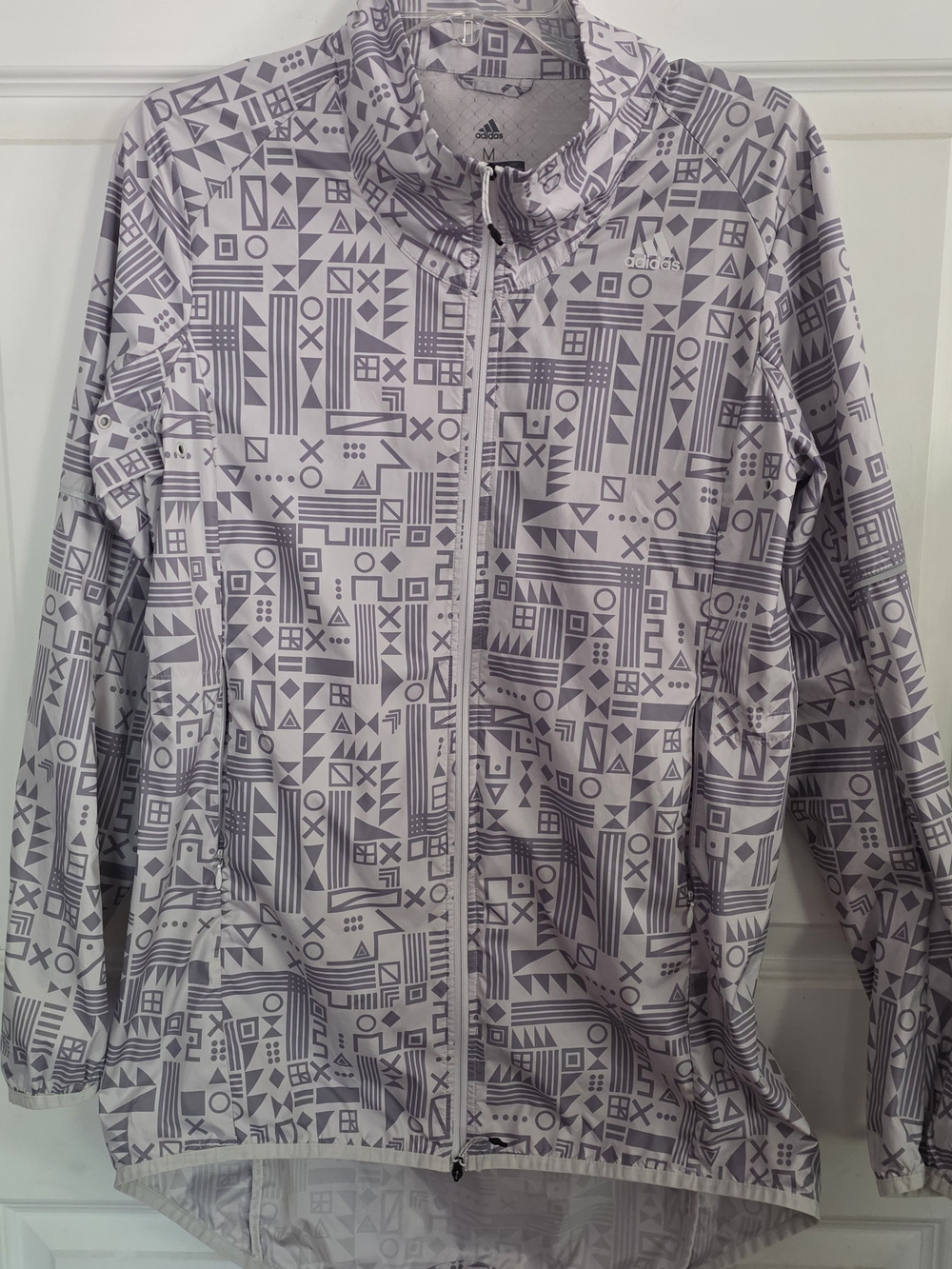 adidas Women's Gray/White Geo-Print Full-Zip Runnig Jacket